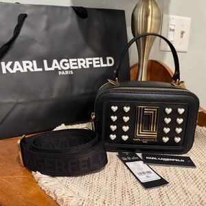 NWT Karl Lagerfeld Black Heart-Embellished Women's Bag 🖤